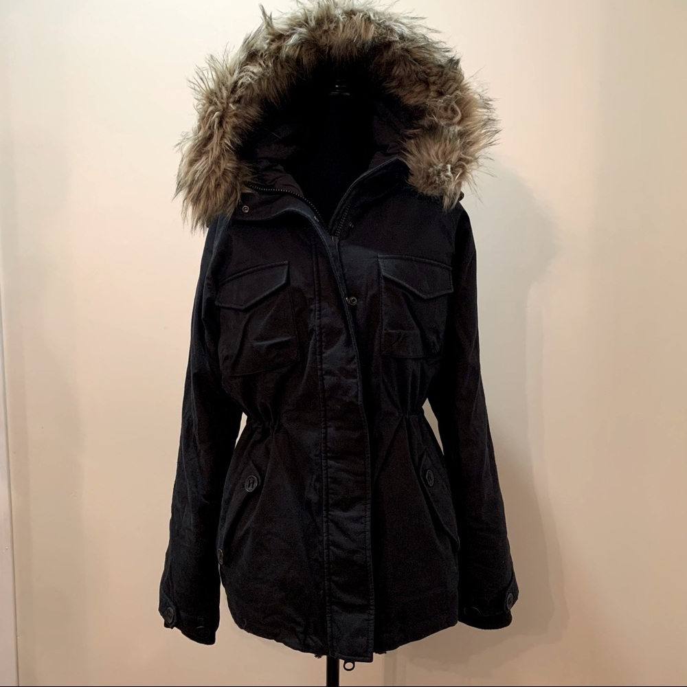 Women's Black Faux Fur Hooded Jacket